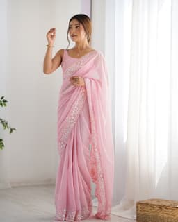 Blush Pink Sequin Georgette Saree