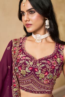 Maroon Georgette Embroidered Lehenga Choli