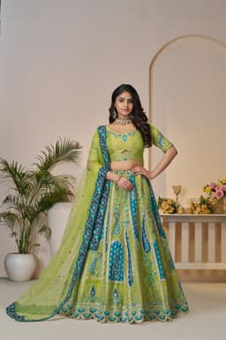 Green Peacock Bridal Mehendi Wear Lehenga