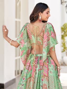 Mint Green Bridesmaid Lehenga with Cape Sleeves