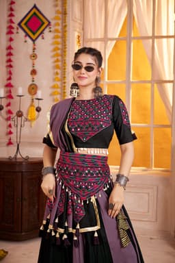 Black Kutchi Patch Lampi Border Navratri Lehenga Choli