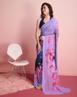 Lavender Ombre Floral Georgette Saree