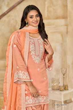 Peach Patiala Silk Suit Set