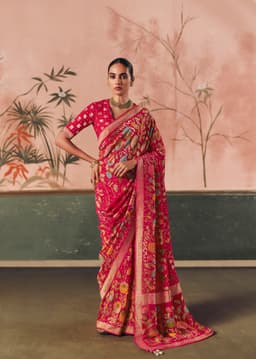 Rani Pink Floral Wedding Wear Saree