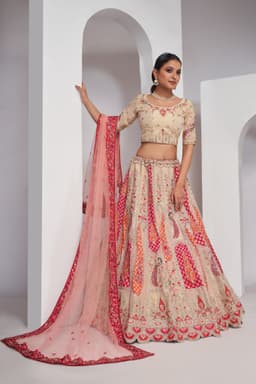 Ivory Banarasi Silk Bridal Lehenga With Peacock Work