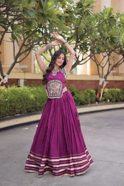 Wine Rayon Festive Lehenga Set for Navratri & Garba