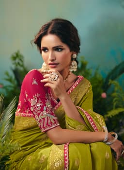 Olive Green Mehendi Wear Silk Saree