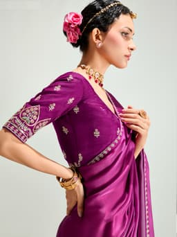 Purple Pink Organza Tissue Silk Saree Party Wear