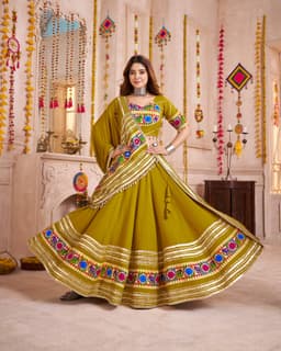 Olive Green Viscose Cotton Navratri Lehenga Choli
