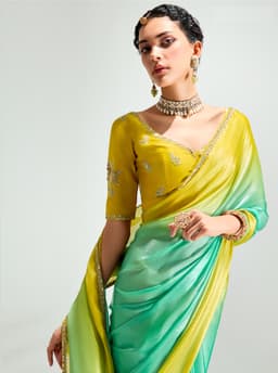 Yellow Green Organza Saree for Wedding Wear