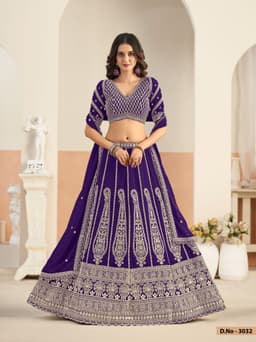 Royal Purple Faux Georgette Heavy Embroidered Bridal Lehenga