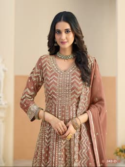 Stylish embroidered anarkali suit party wear for women with dupatta
