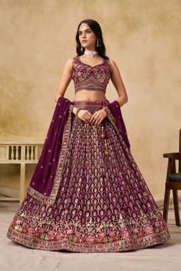 Maroon Georgette Embroidered Lehenga Choli