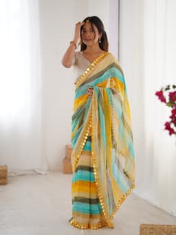 Haldi Yellow Designer Printed Chiffon Saree