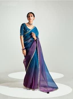 Royal Teal Organza Saree for Wedding & Party