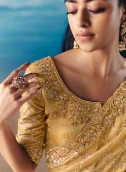 Gold Reception Wear Satin Organza Saree