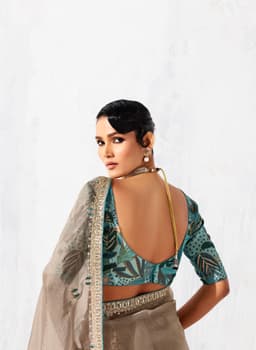Taupe Beige Designer Organza Saree for Wedding Wear