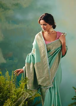 Mint Green Festive Wear Silk Saree