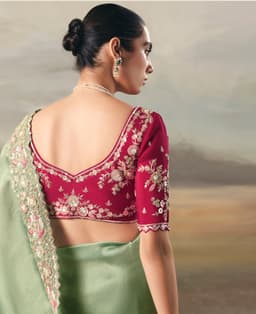 Sage Green Tissue Zari Handcrafted Embroidered Saree