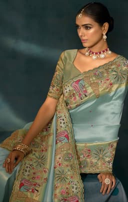 Sea Green Pure Ziraf Silk Bridal Saree