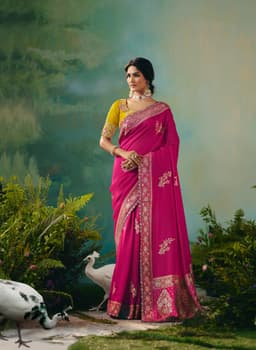 Rani Pink Dola Silk Saree With Zari Border