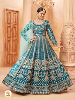 Teal Blue Art Silk Anarkali Suit