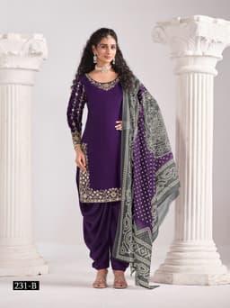 Purple Roman Silk Patiala Suit