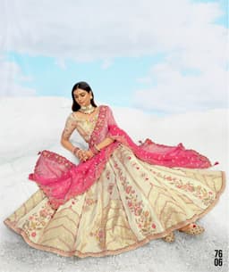 Ivory Pink Embroidered Lehenga for Wedding & Reception Wear