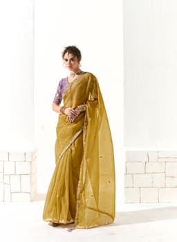 Mustard Yellow Organza Tissue Designer Saree