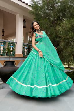 Mint Green Bandhej Lehenga for Garba & Navratri Celebrations