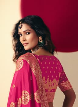 Rani Pink Wedding Saree With Zari Weaving