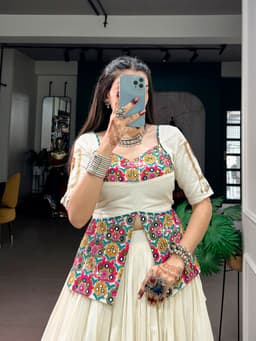 Khadi Cotton Lehenga with Multicolor Panel Border for Garba