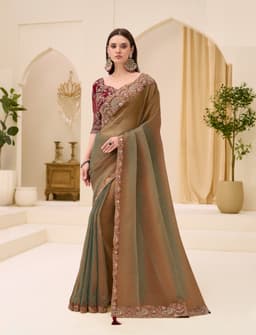 Dual Shade Georgette Embroidered Tissue Party Wear Saree
