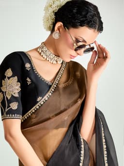 Black Designer  Organza Saree for Party Wear