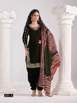 Black Roman Silk Patiala Suit