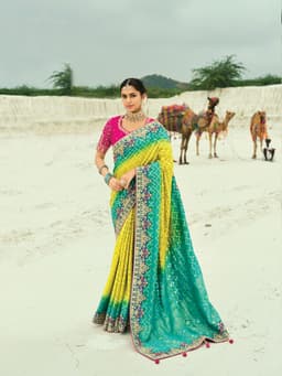 Yellow Rama Bandhej Georgette Bridal Saree