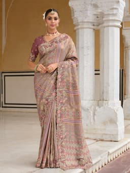 Mauve Heavy Khatli Work Saree for Festive Wear