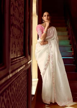 White Reception Work Saree