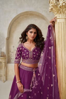 Luxury Wine Purple Silk Bridal Lehenga with Zari Work