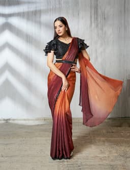 Rust Dual Tone Ready to Wear Satin Saree