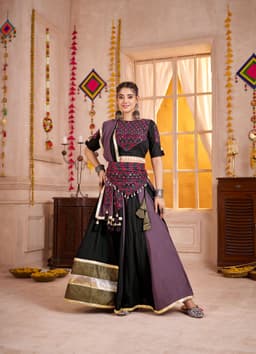 Black Kutchi Patch Lampi Border Navratri Lehenga Choli