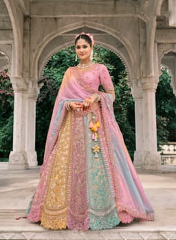 Pastel Multicolor Designer Silk Bridal Lehenga Choli
