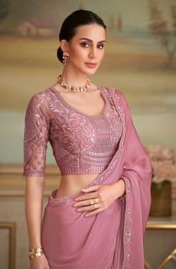 Dusty Rose Party Wear Shining Georgette Saree