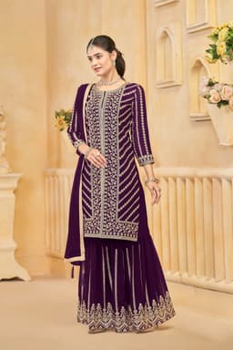 Purple Faux Georgette Sharara Suit