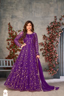 Purple Net Anarkali Suit