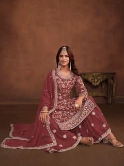 Dusty Rose Georgette Palazzo Suit
