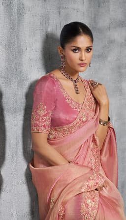 Blush Pink Designer Tissue Saree | Wedding Saree Guest