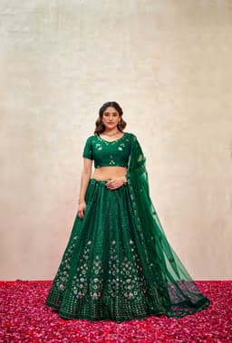 Teal Fendy Silk Lehenga Choli