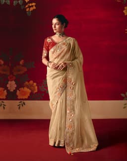 Beige Wedding Festive Designer Saree
