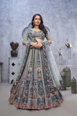 Grey Banarasi Silk Bridal Wedding Lehenga